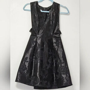 Topshop black floral a-line fit n flare‎ mini dress with deep v neckline